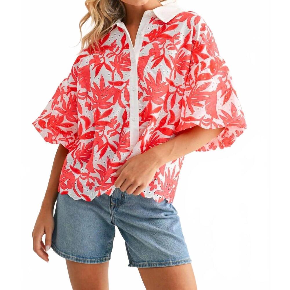 NEW JOH jinny button-up top in coral